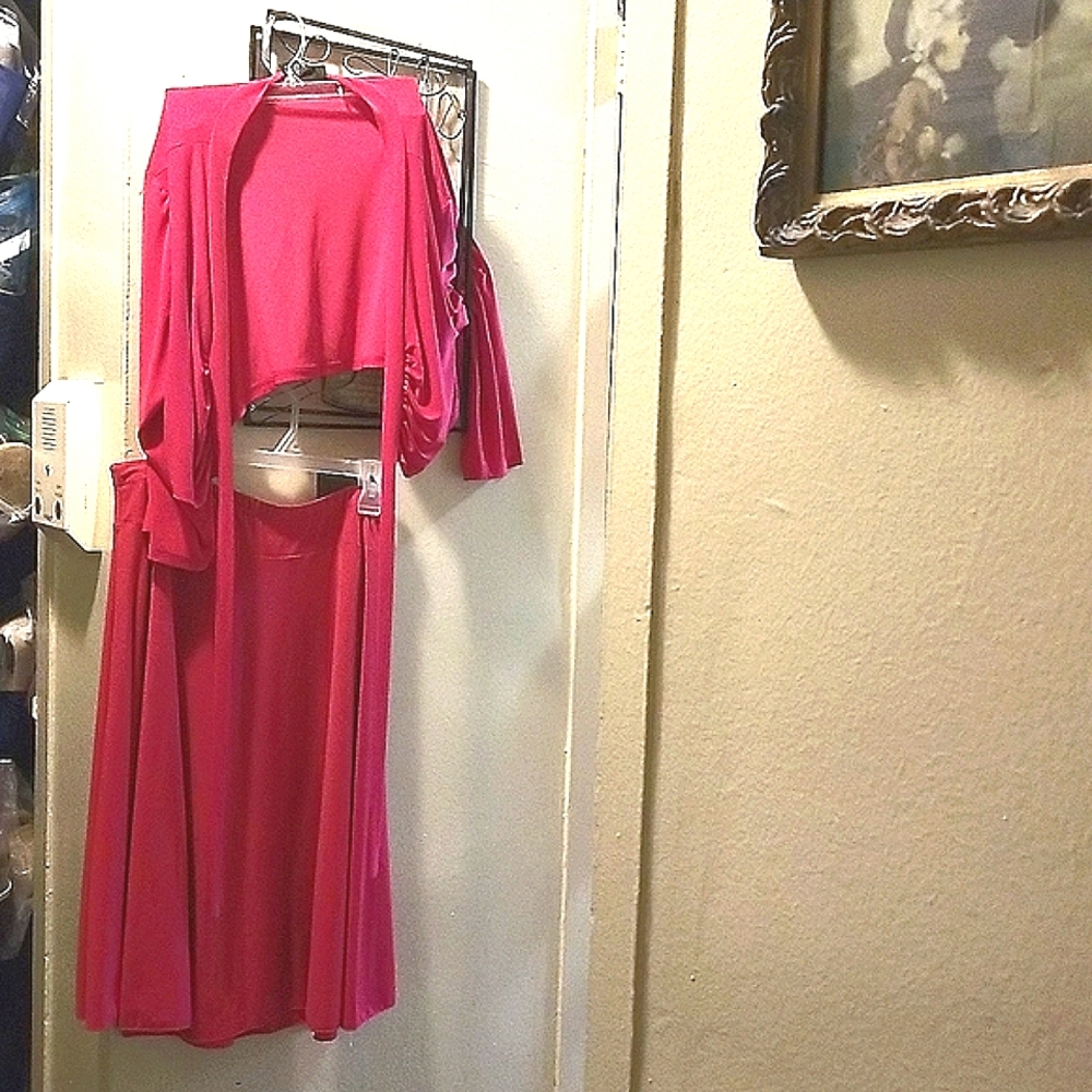 Barbie Pink CropTop bolero jacket Hot Pink. A line skirt hip hugger. Size 2XL